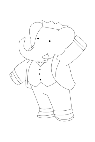 Babar The Elephant Is Waving At You Coloring Page